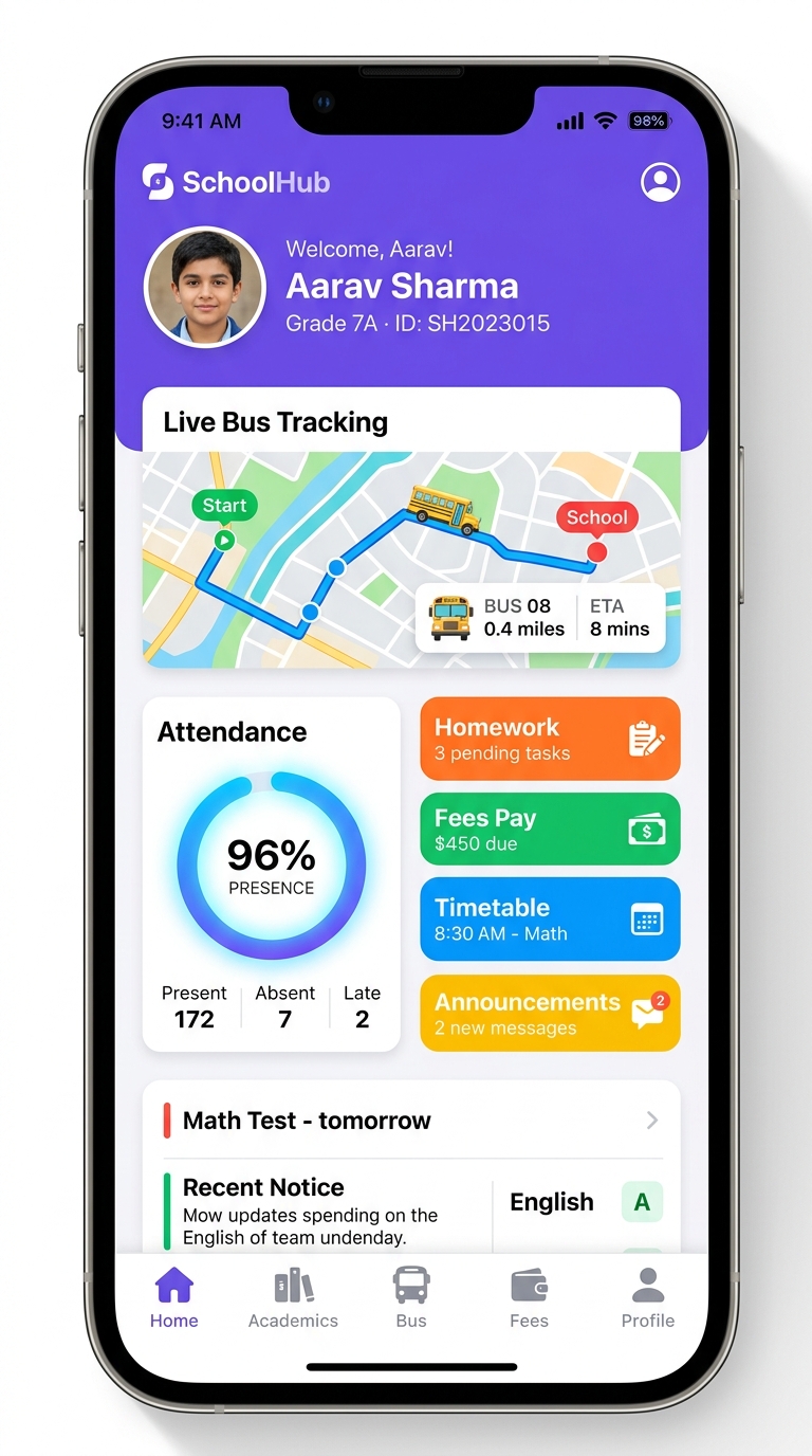 School Management Mobile App Screen